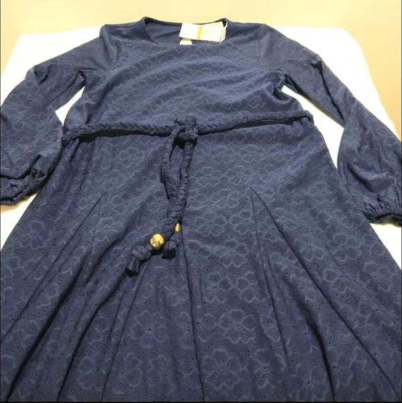 Michael Kors Navy Blue Rope Tie Waist Eyelet Dress - Picture 4 of 14